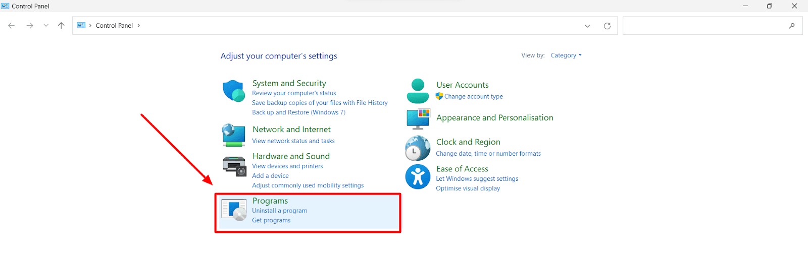 Select Programs and Features.