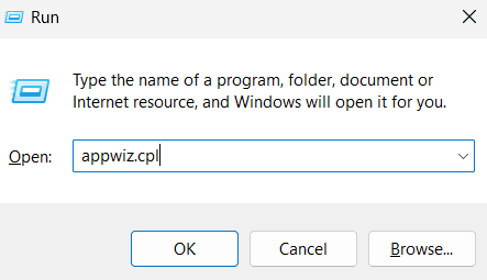 Enter 'appwiz.cpl' and press Enter.
