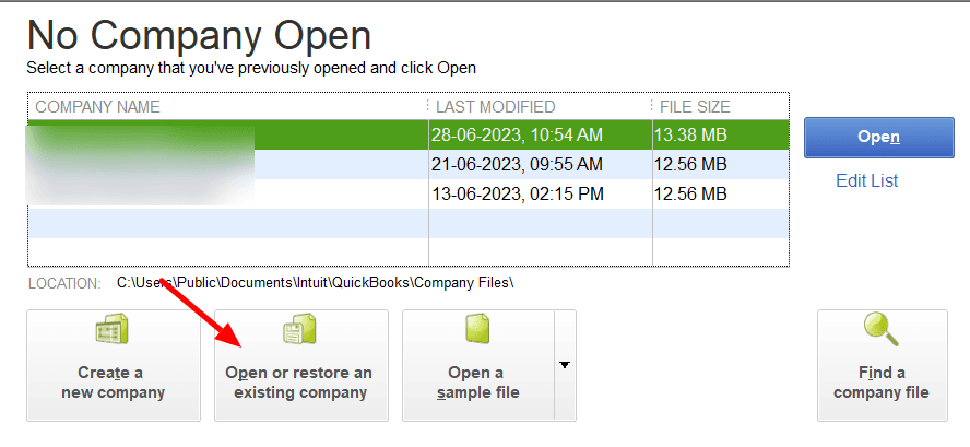 Copy the company file to a different location 