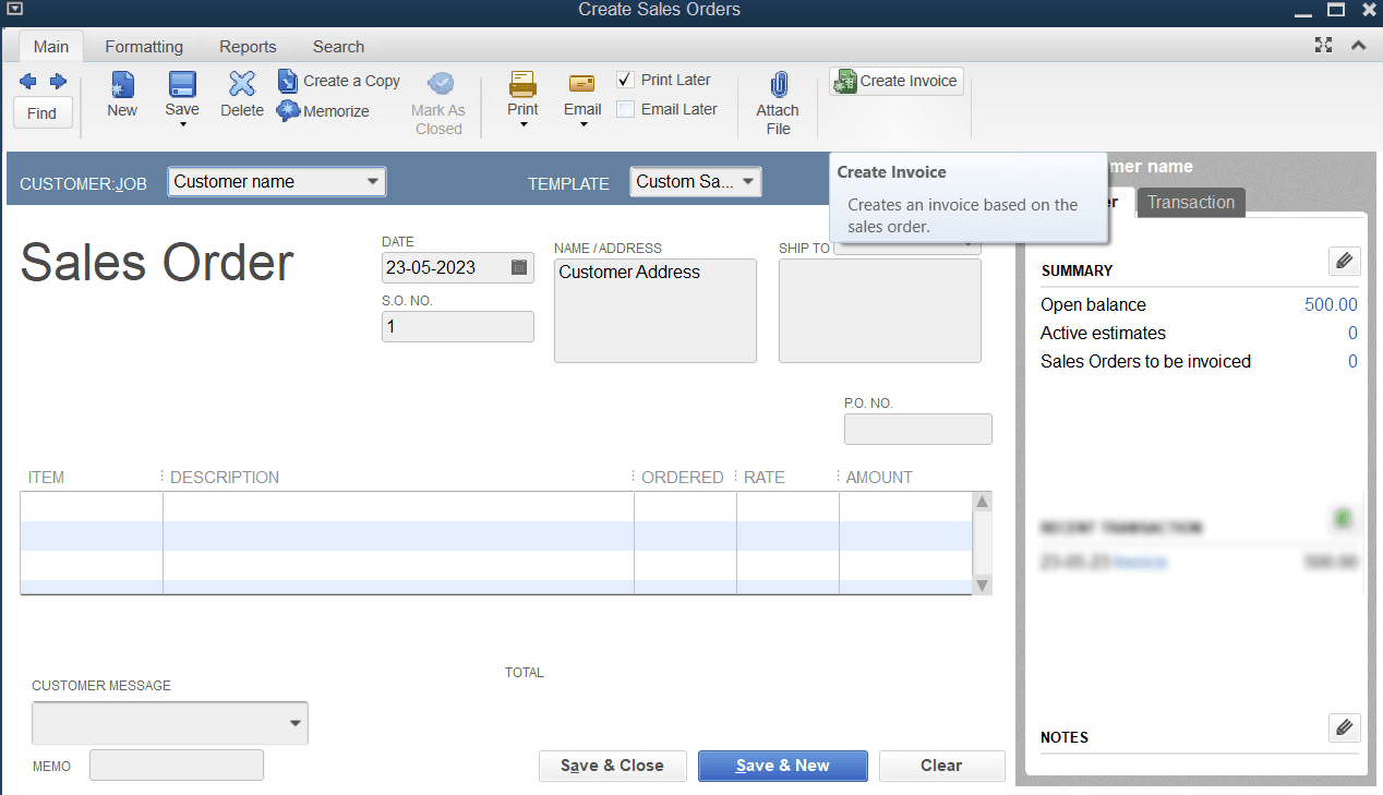 You can also generate invoices from the Sales Orders window.