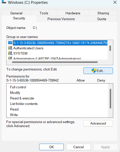 Allow Folder Access Permission in Windows Settings