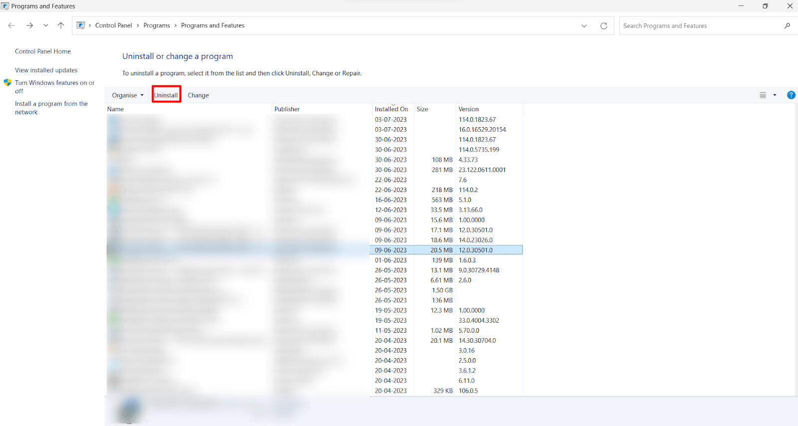 Locate and select Microsoft .NET Framework 3.5 (or the latest version) and click Uninstall.