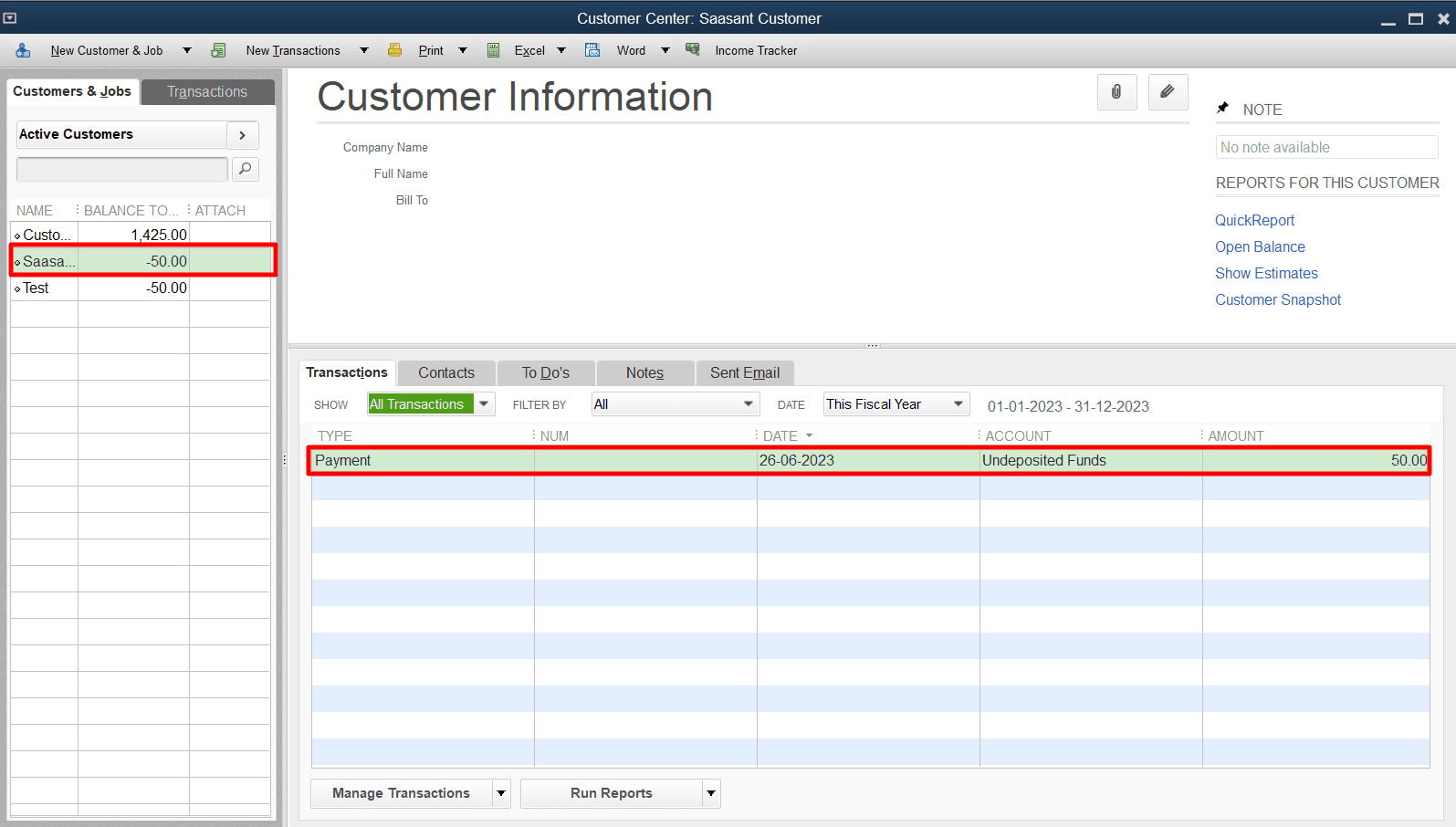 Find and select the original pre-payment transaction.