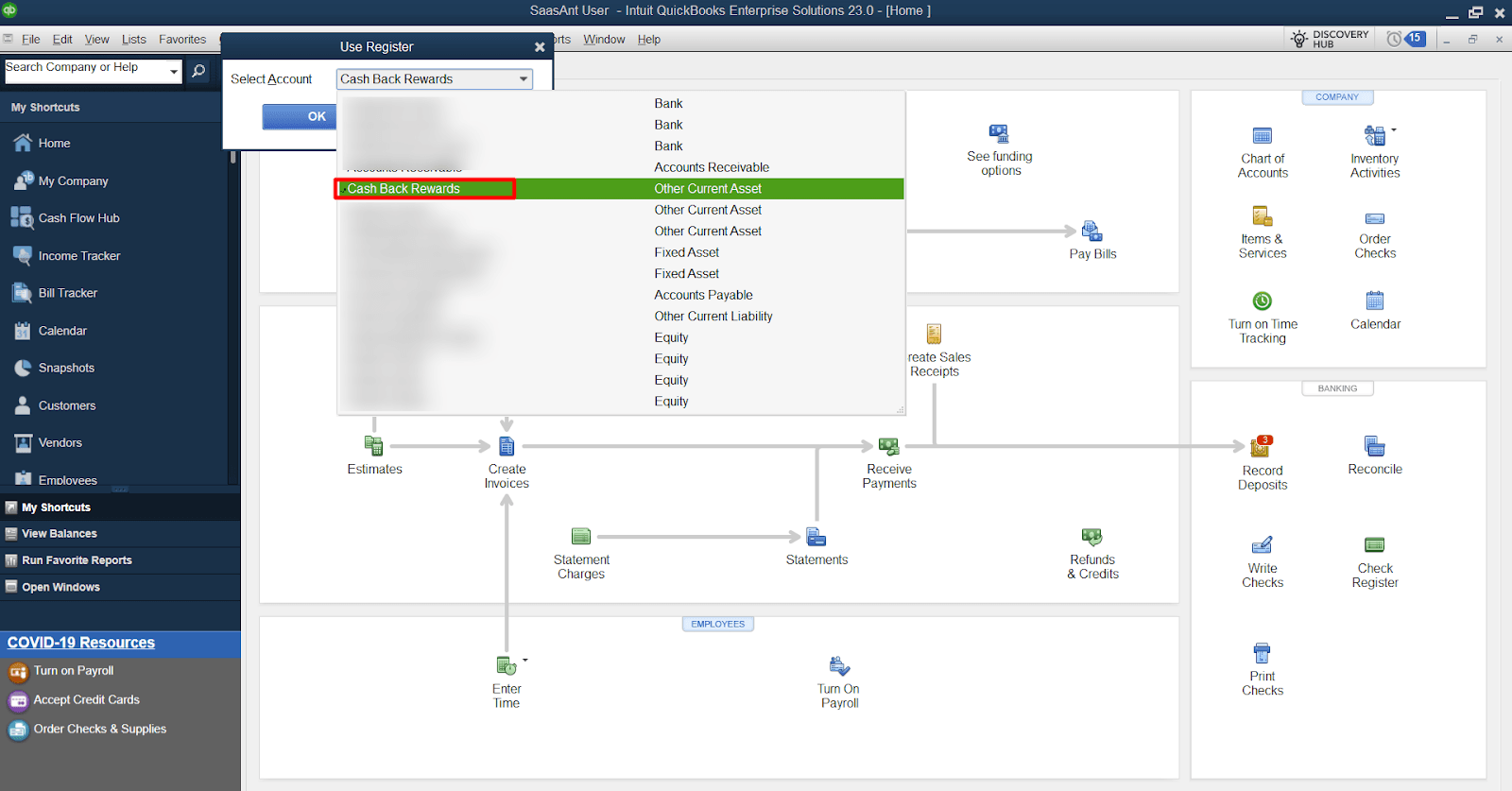 Locate the deposit you created in the register and double-click on it to open the transaction.