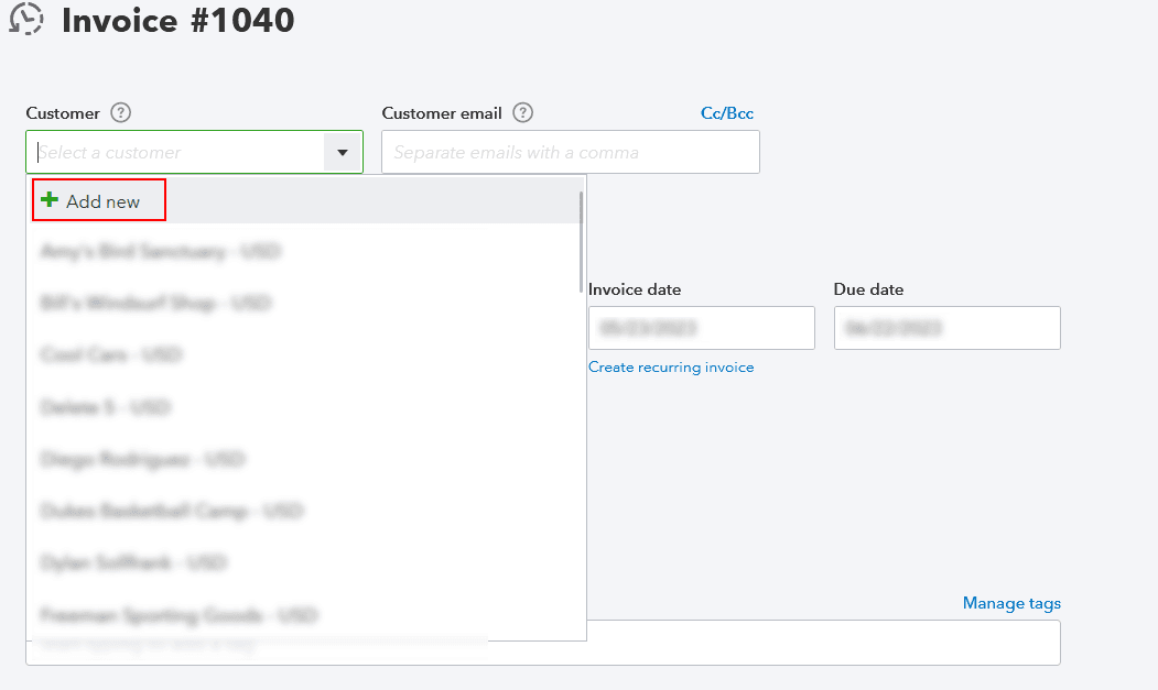 Click 'Invoice' from the list in the 'Customers' section.