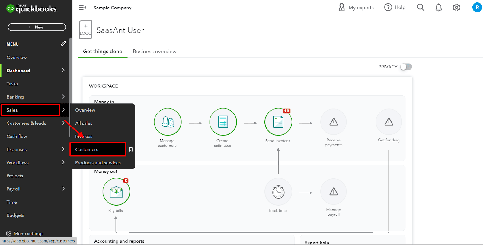Navigate to the ‘Sales’ menu and choose ‘Customers.’