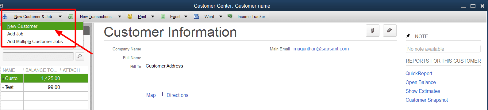 Click 'New Customer & Job' at the top, then select 'New Customer.'