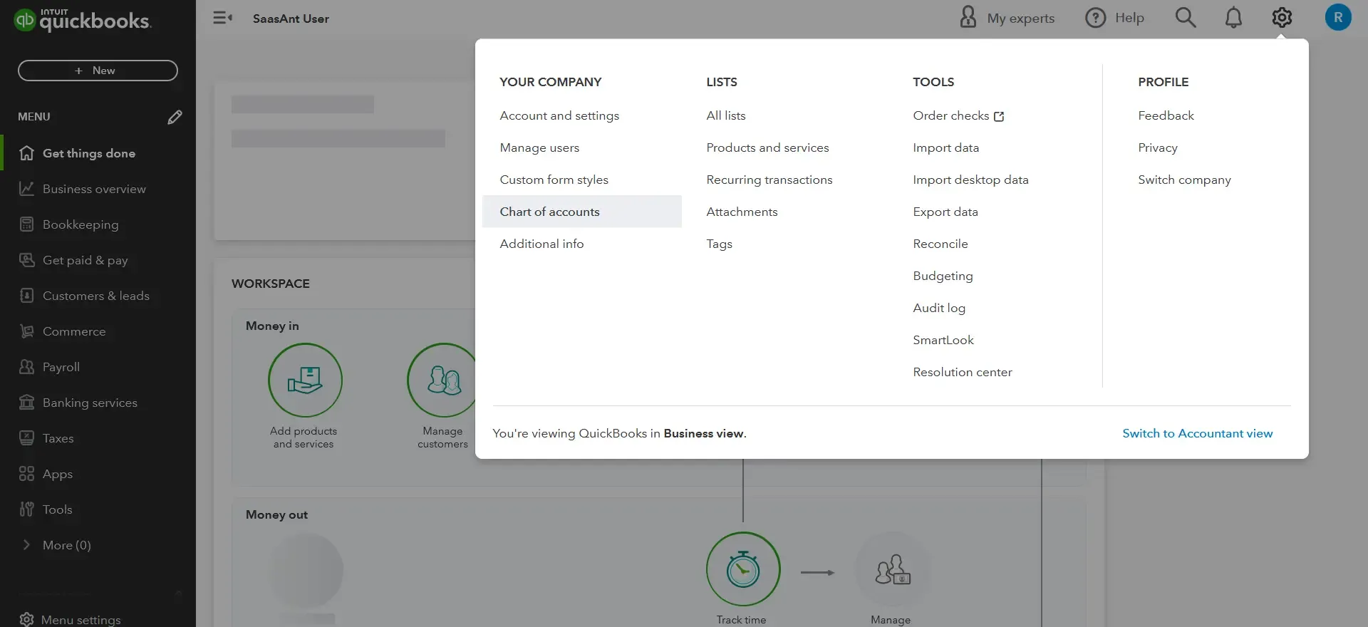 chart of accounts to create a bad debt expense account