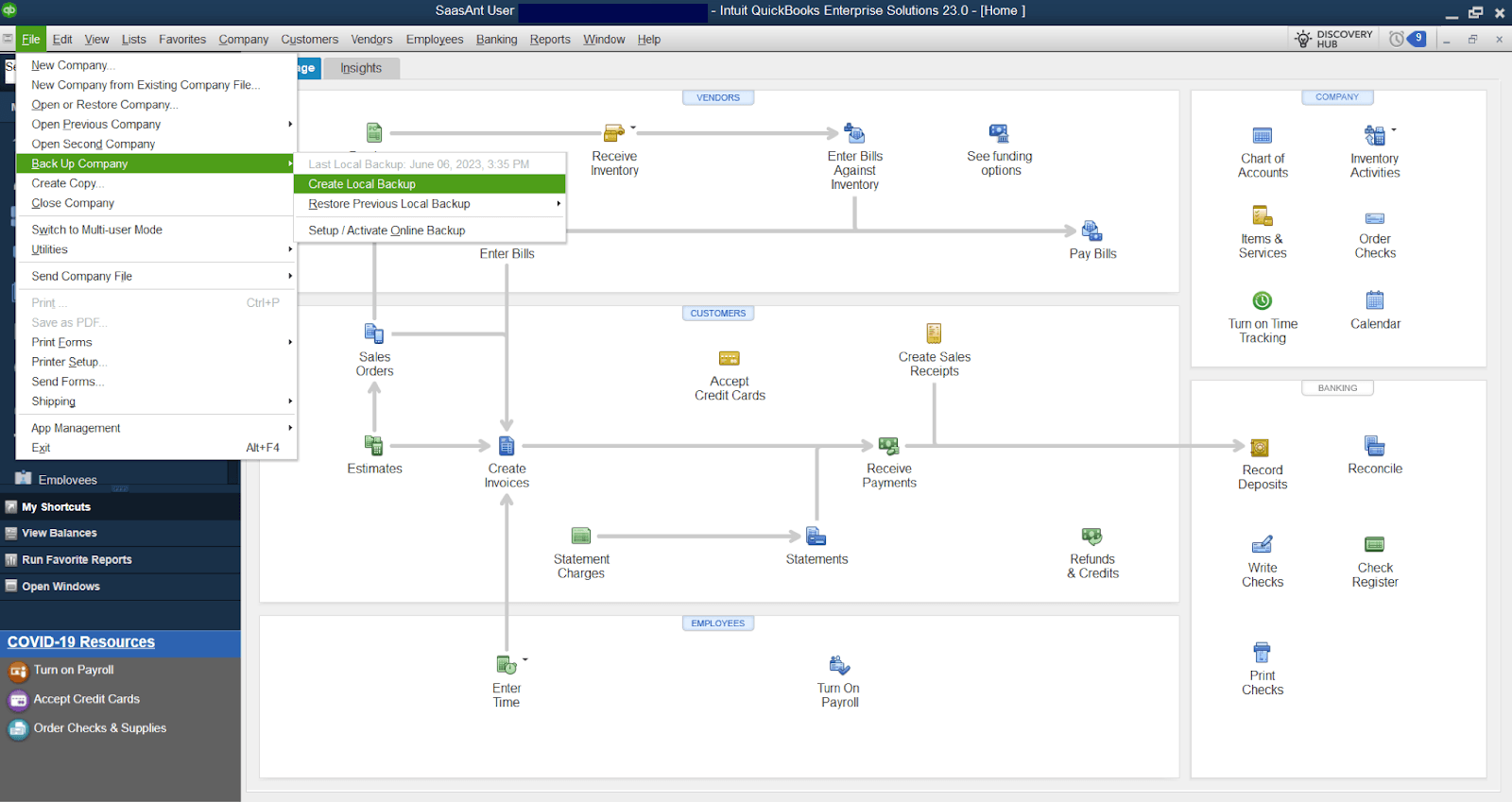 Access the Backup Options in QuickBooks