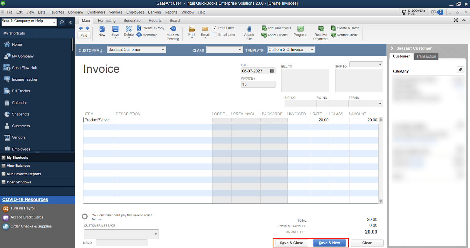 Save and Finalize the Invoice