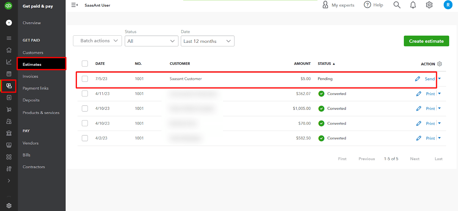 Select the Estimate Option