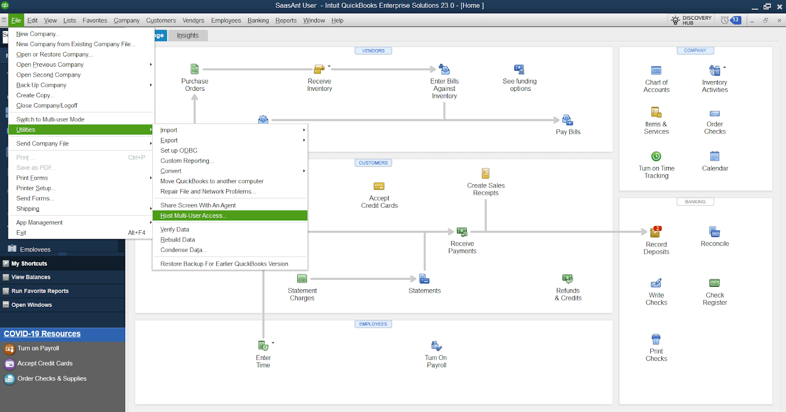 Ensure that 'Host Multi-User Access' is present. If it is available, then the system has some issues.