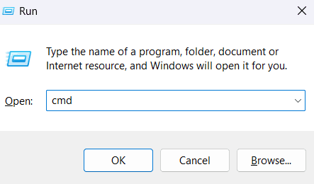 Type 'cmd' and press 'Enter' to open Command Prompt.