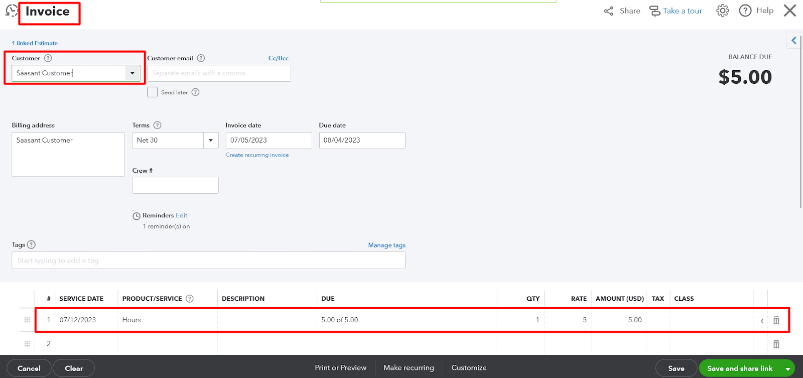 Customize the Invoice