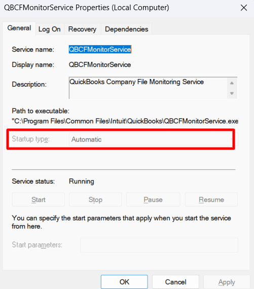 Under the General tab, change the Startup Type to Automatic from Manual.