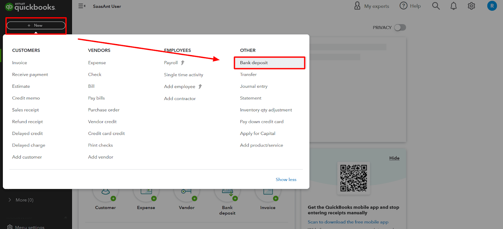 Select the Bank Deposit Option