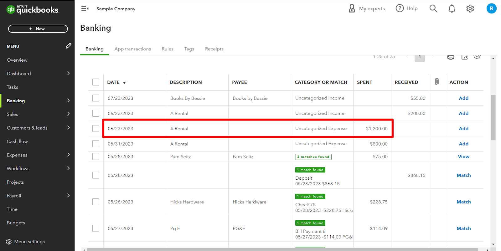Select a Credit Card Payment to Categorize