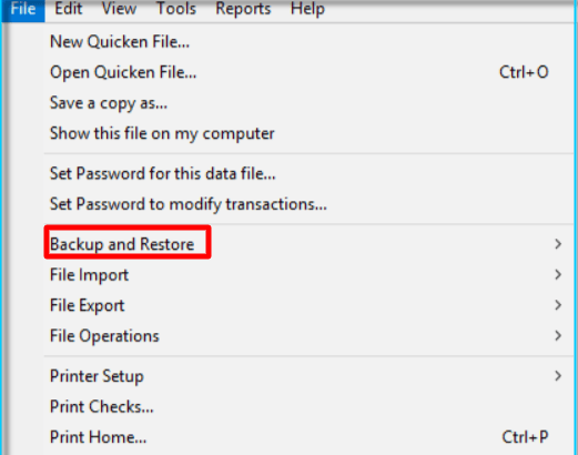 Create a Backup of Your Quicken Data