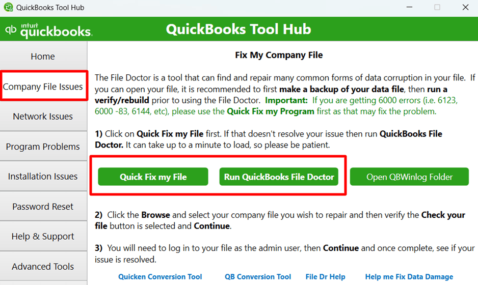 Run QuickBooks File Doctor