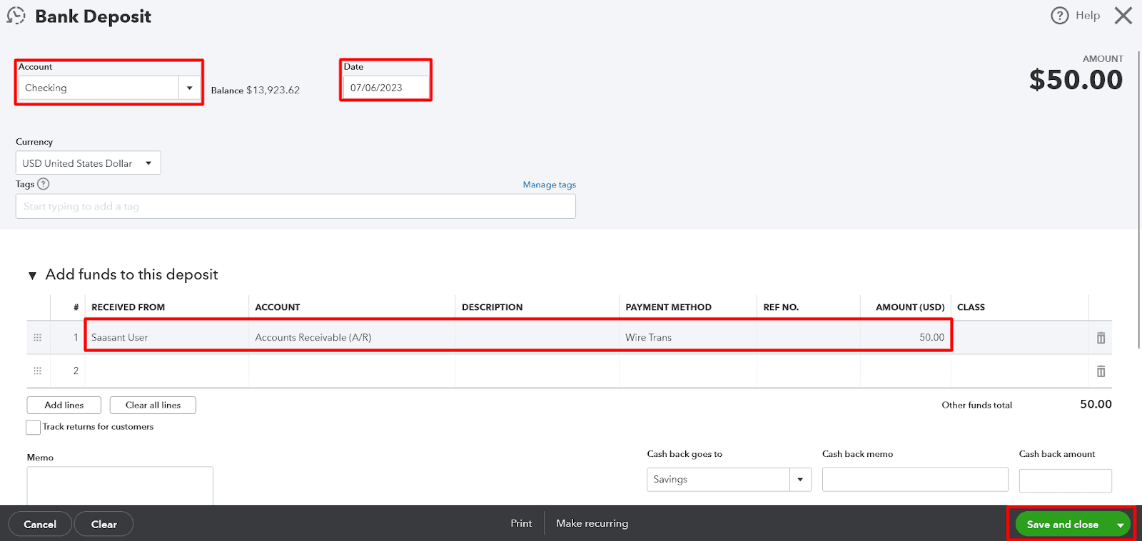 Enter Transfer and Fee Amounts