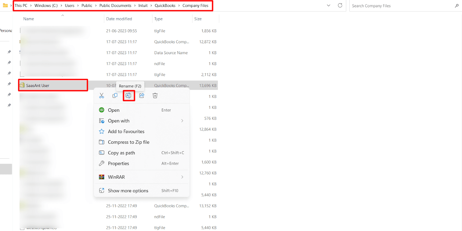 Rename and Save the QuickBooks Company File