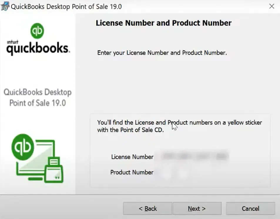 license number and product number qb pos