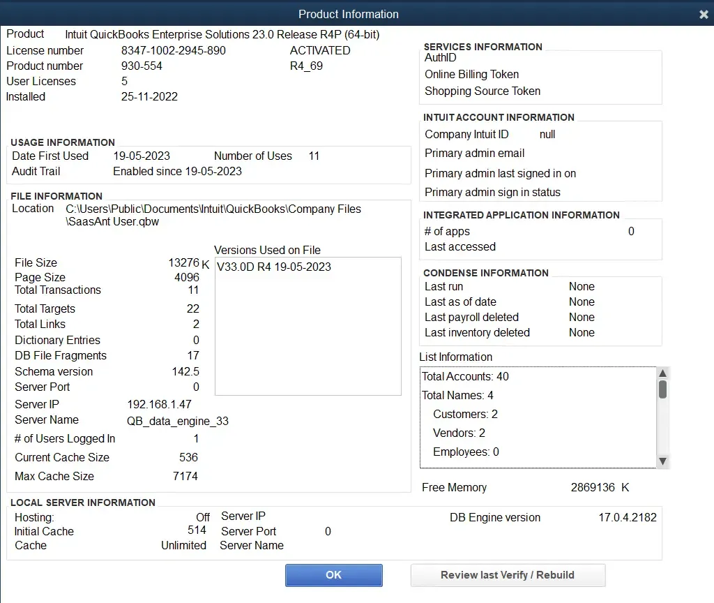 moving the quickbooks data folder product information