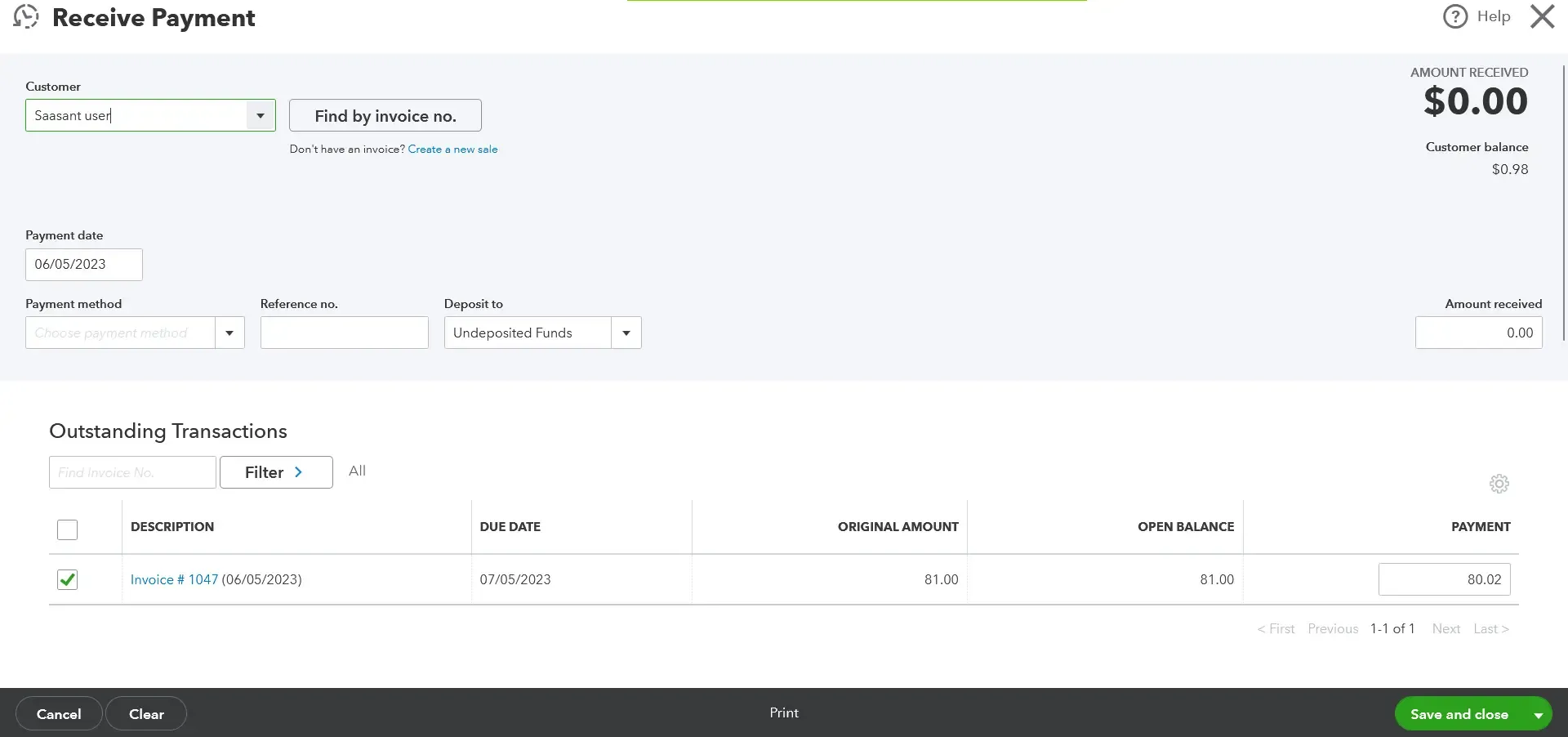 outstanding transactions and invoices