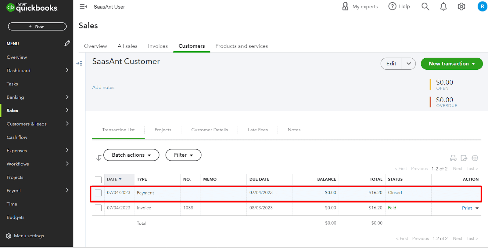 Receive Payment button,’ where you had initially recorded the payment.