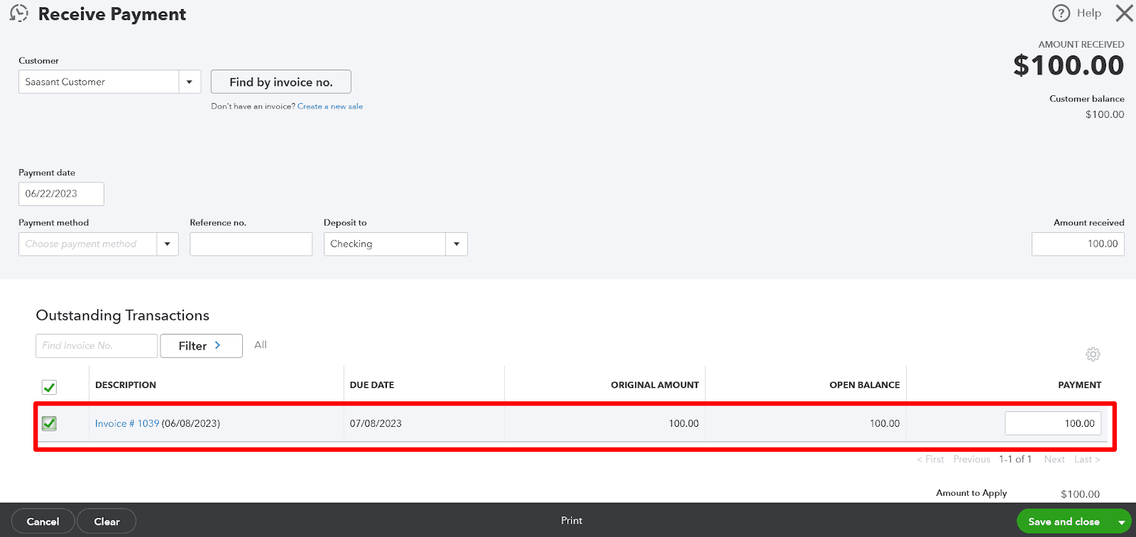 outstanding invoices for that customer
