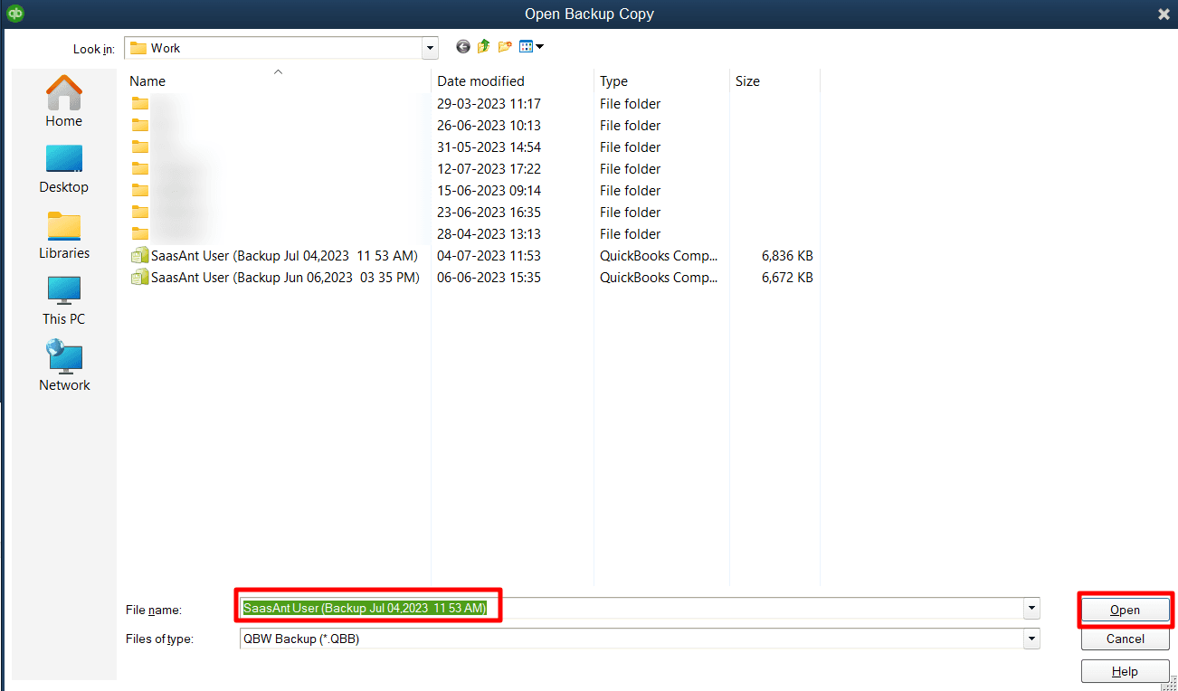 Click on Next, and browse the backup company file.