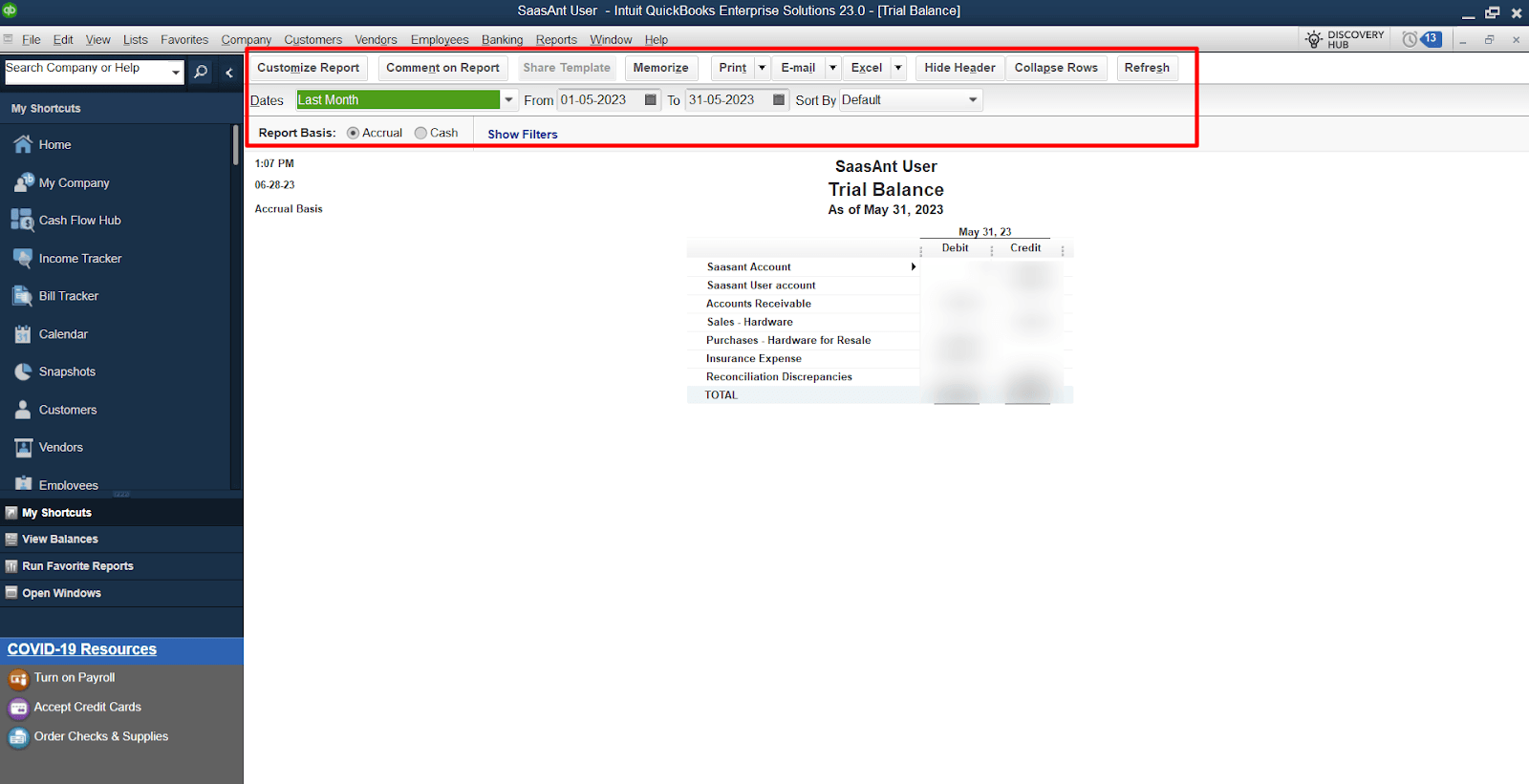 Choose the accounts you'd like to include in the report.