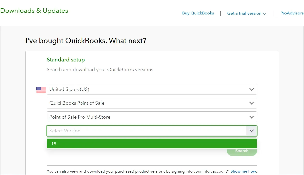 select pos version to install quickbooks