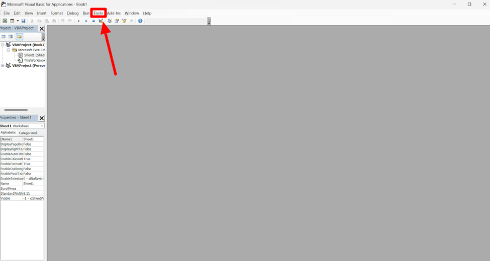 Find the Tools Option