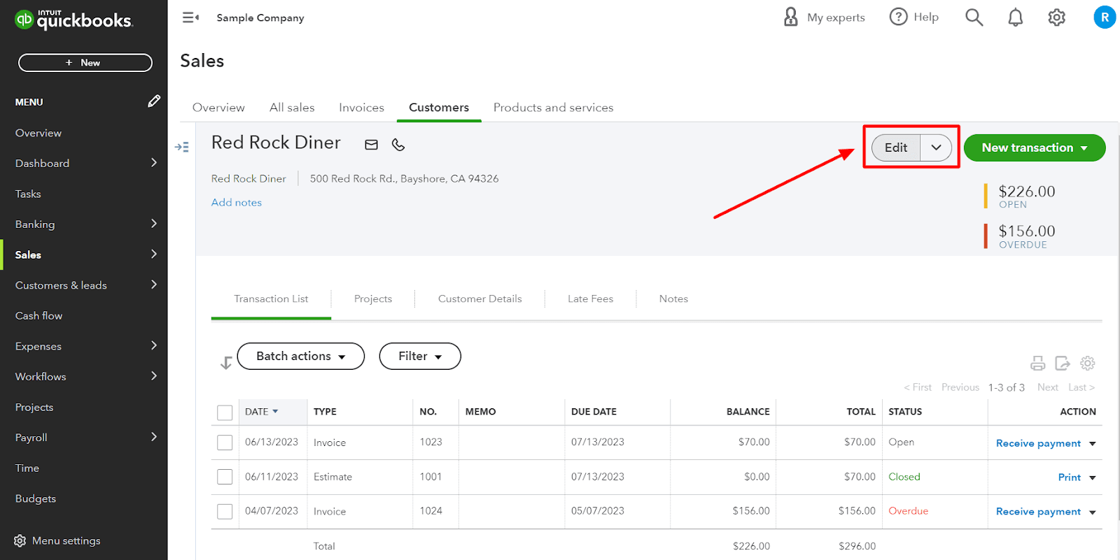 Select the ‘Customer’ you wish to make tax-exempt and click ‘Edit.’