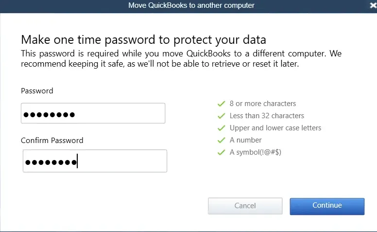 using password to protect quickbooks data before moving