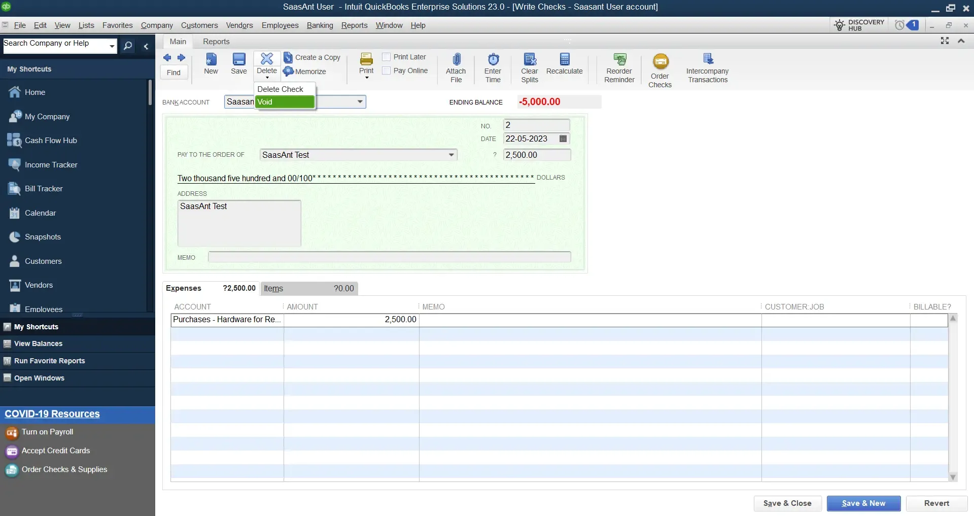 void checks in quickbooks desktop