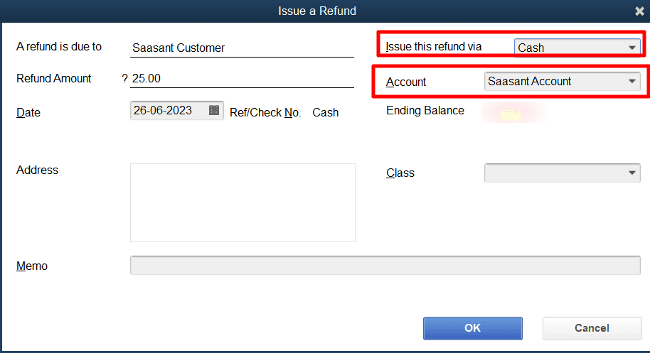 'Issue a Refund' screen, choose the method you want to issue the refund