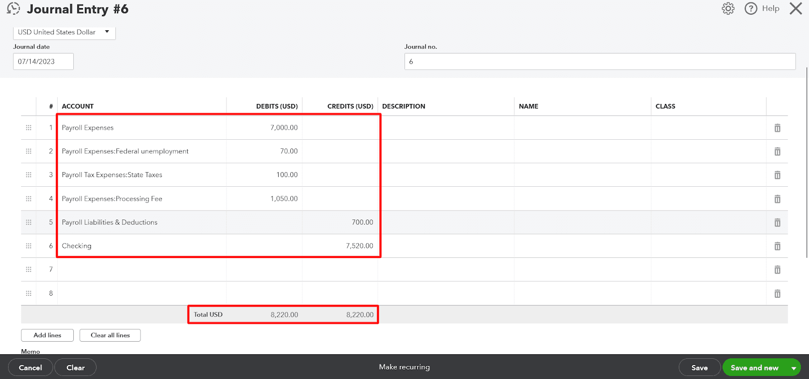 Fill in the Debit and Credit Columns