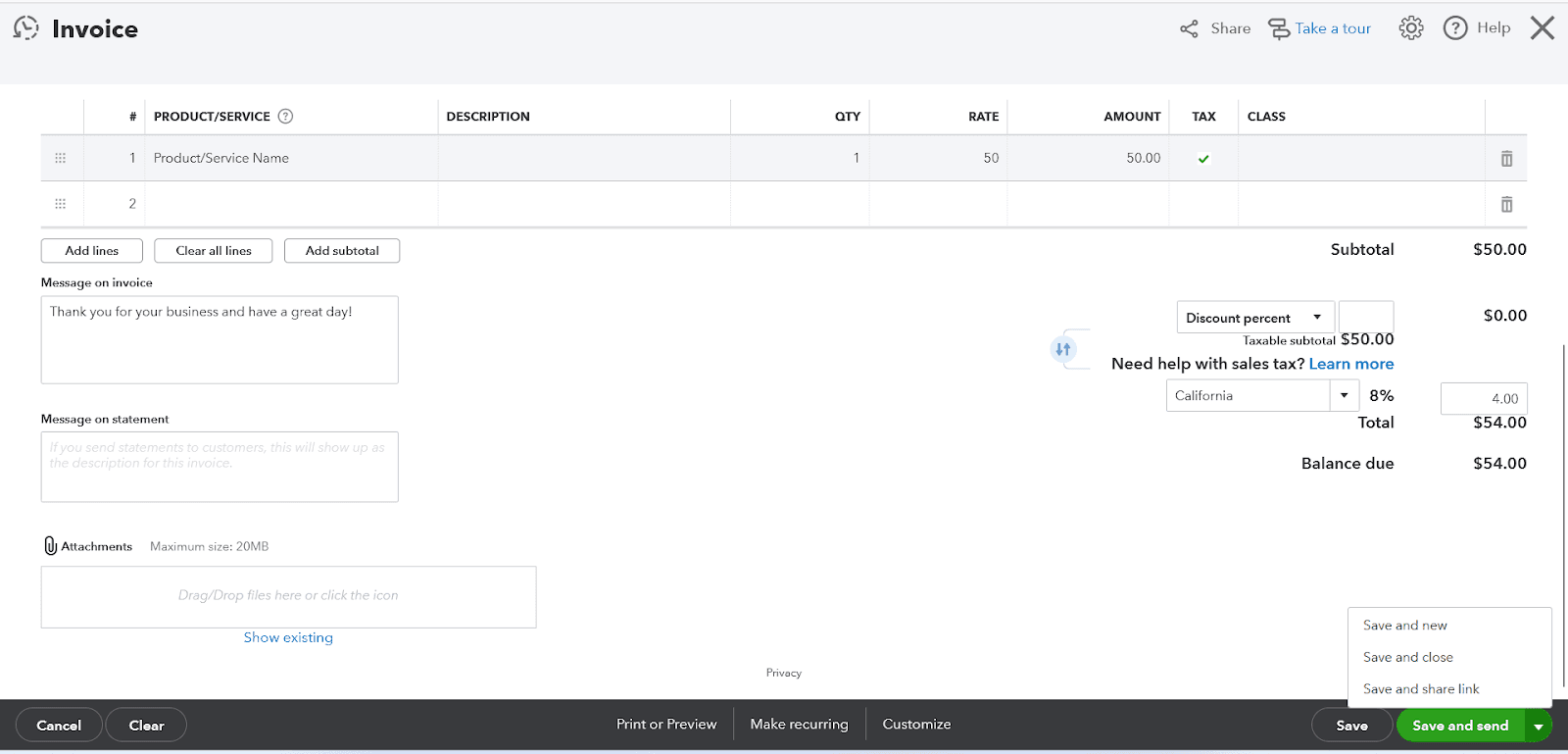 Save and Dispatch the Invoice