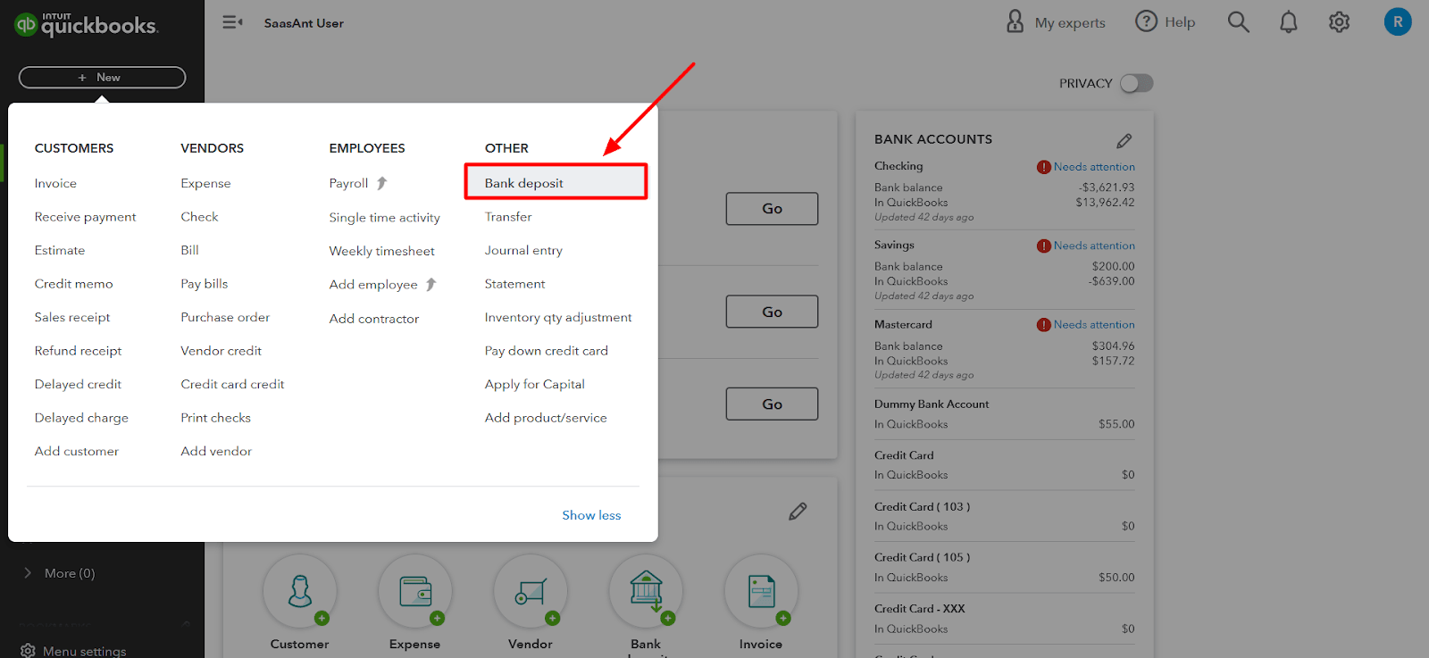 Choose the Type of Transaction