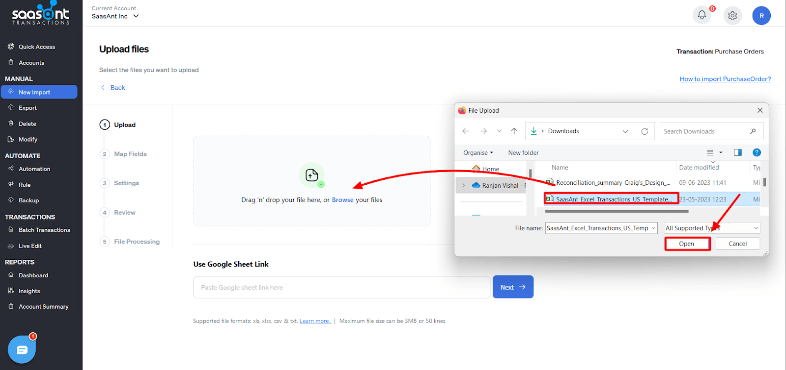 Process to Import Purchase Orders into QuickBooks Online