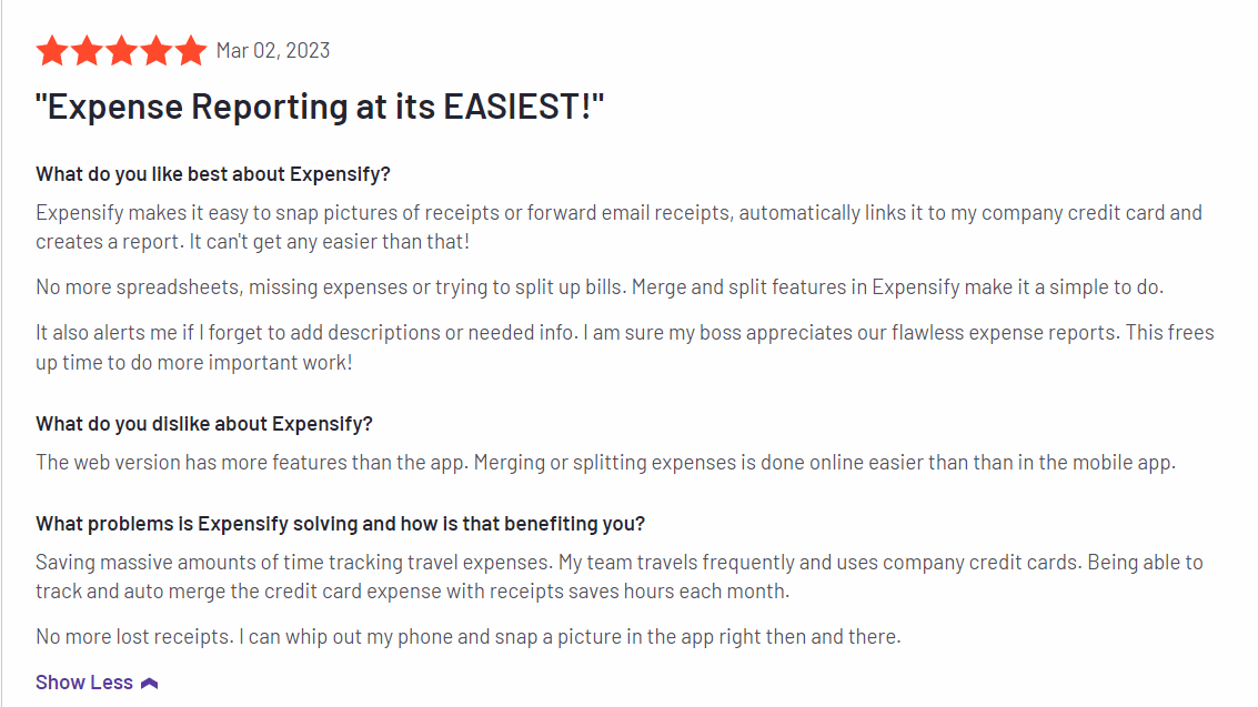 Expensify small business customer review