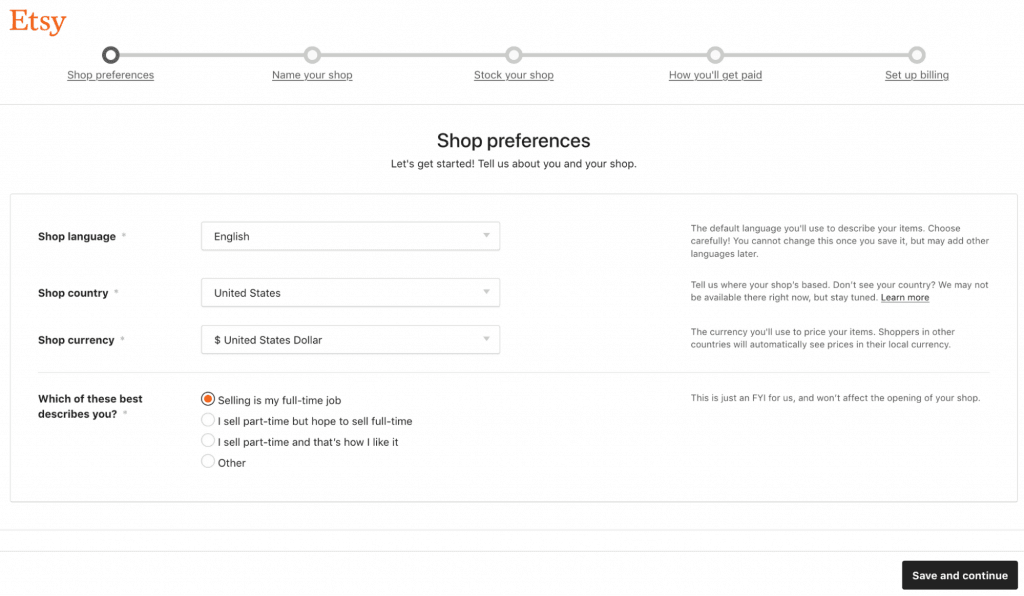 Etsy Shop Preferences 