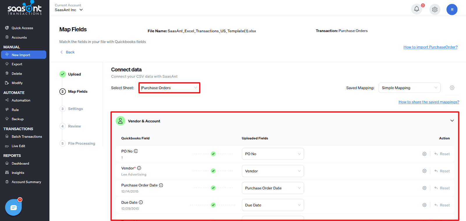 Process to Import Purchase Orders into QuickBooks Online