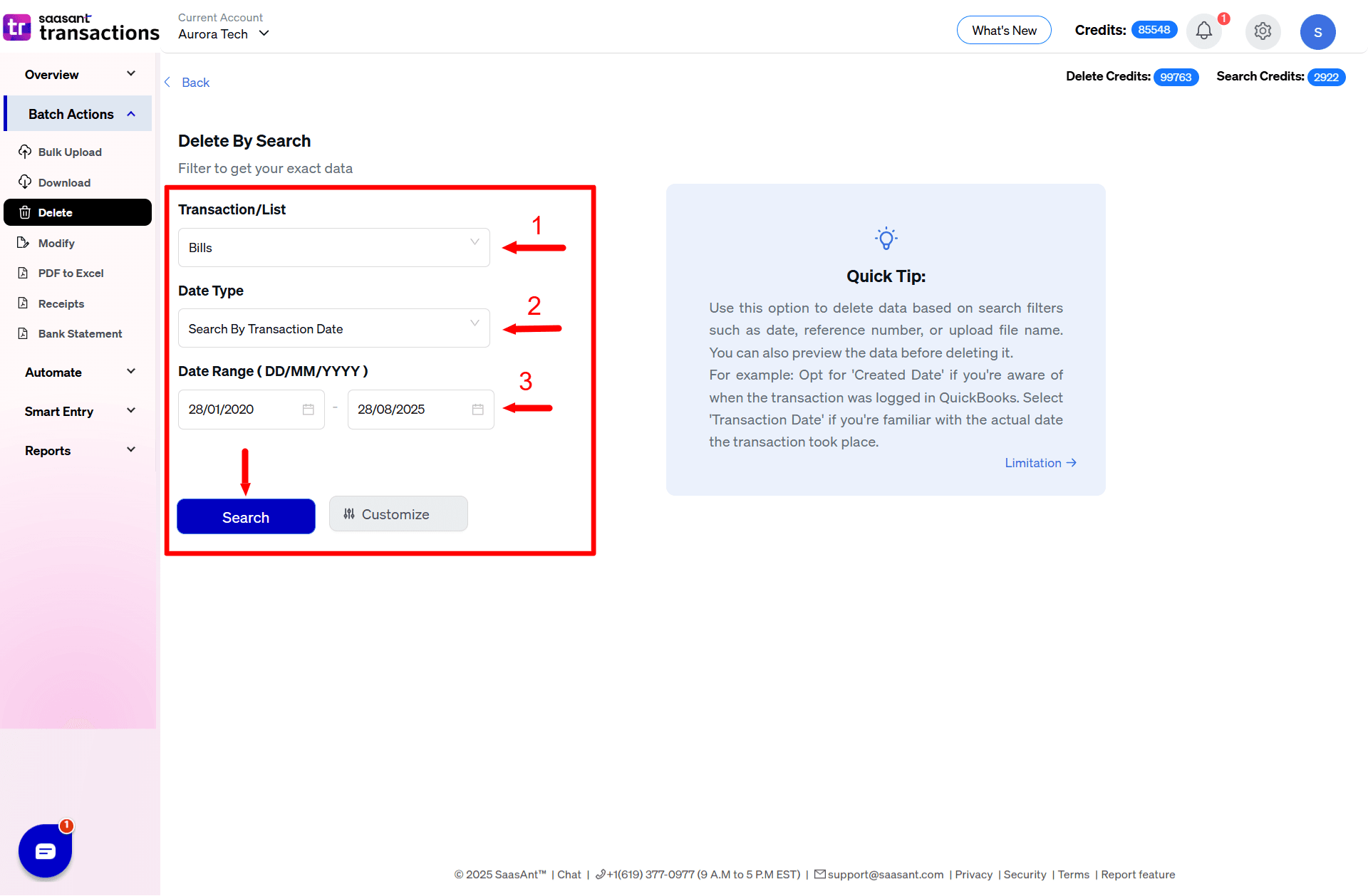 Choose Transactions,date - SaasAnt Transactions Online.png