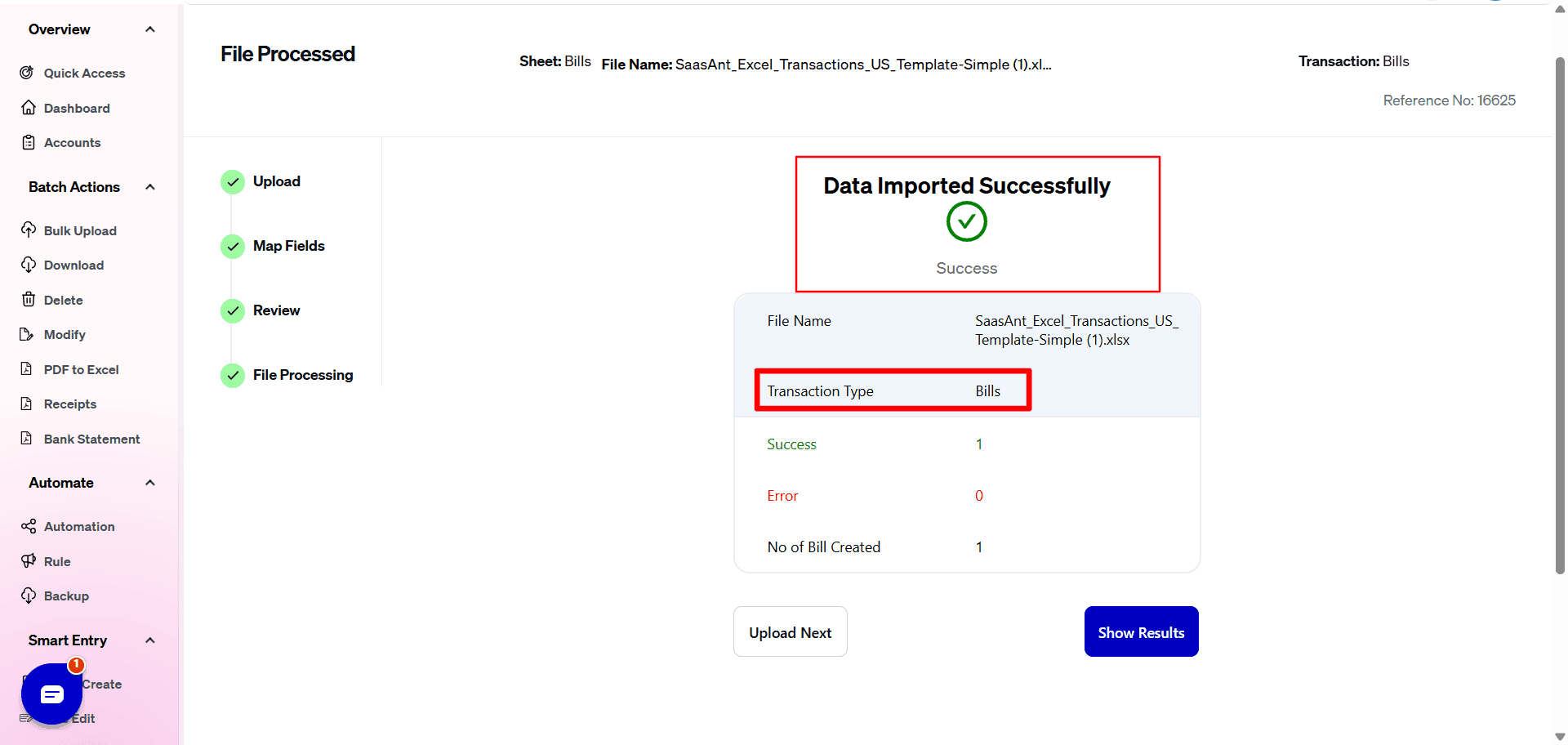 Import Success Bills - SaasAnt Transactions.png