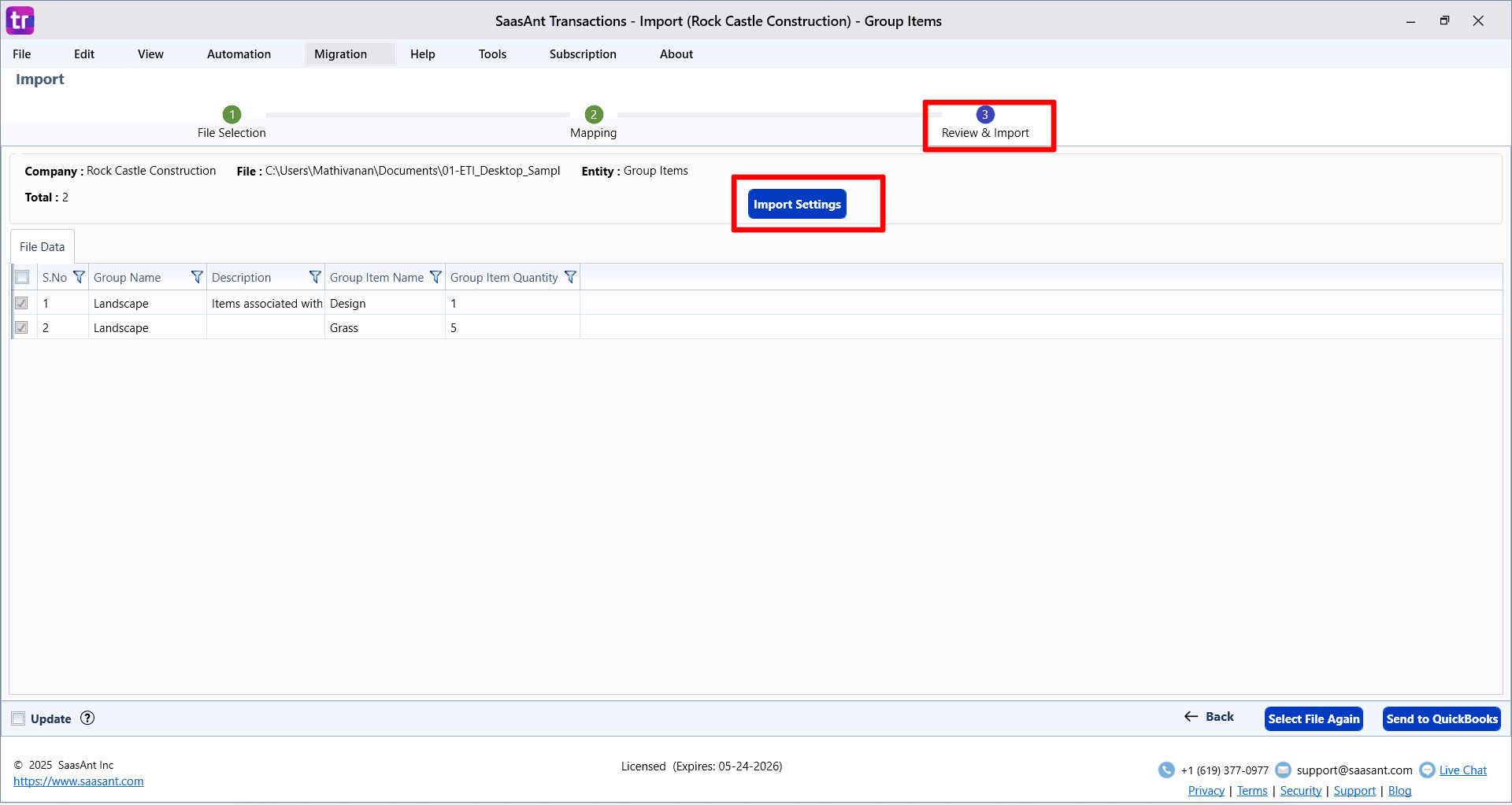 Review Item Group Import - SaasAnt Transactions Desktop.png