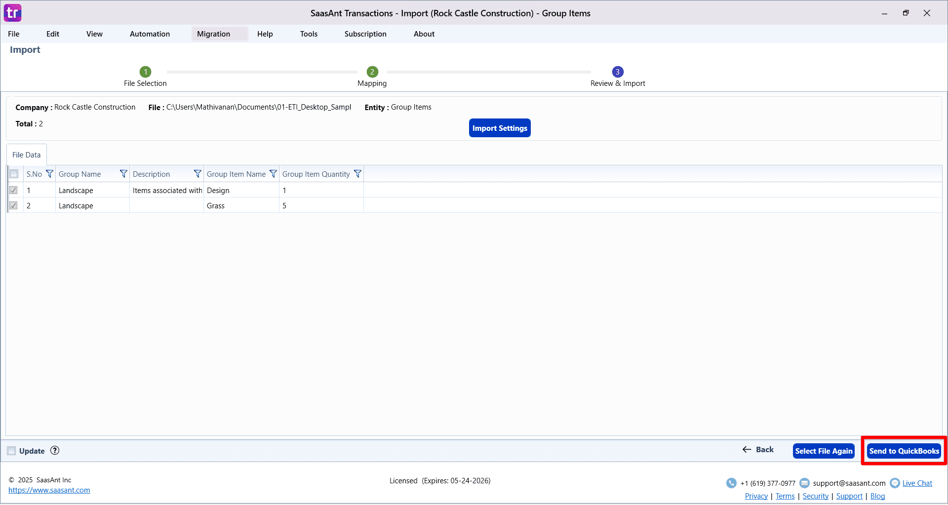 Send Item Group QuickBooks - SaasAnt Transactions Desktop.png