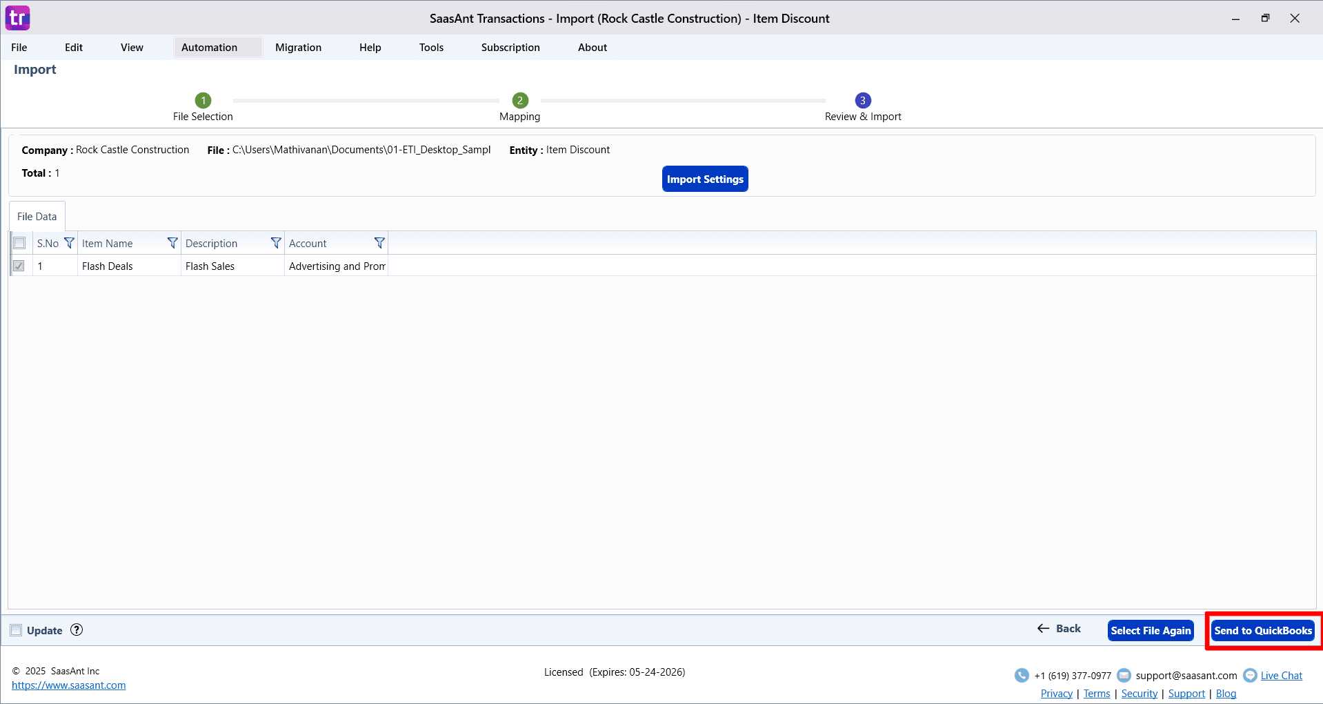 Send Item Discount QuickBooks - SaasAnt Transactions Desktop.png